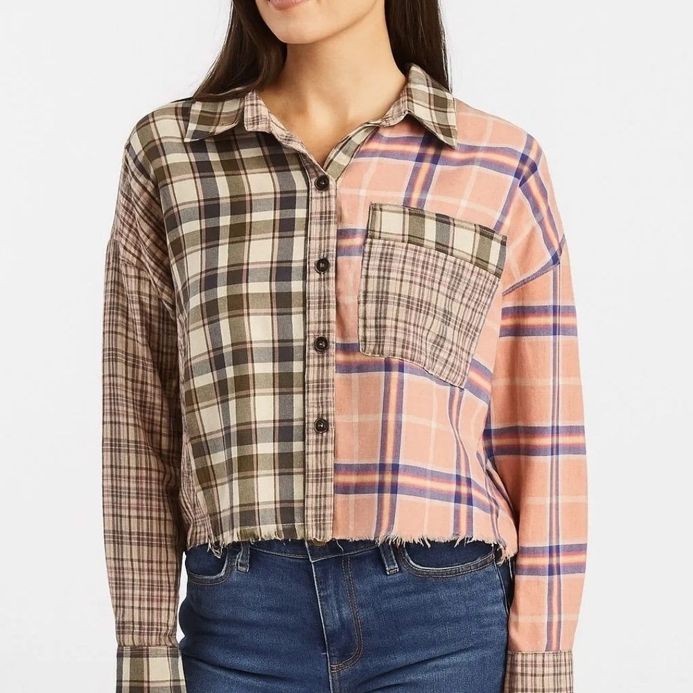 Dance & Marvel Distressed Plaid Button Up [Medium]